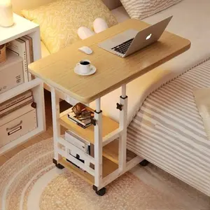 Adjustable Height Rolling Desk with Wheels, Double-Layer Foldable Computer Desk with Storage Rack, Versatile Mobile Side Table for Home Office, Bedroom & Living Room