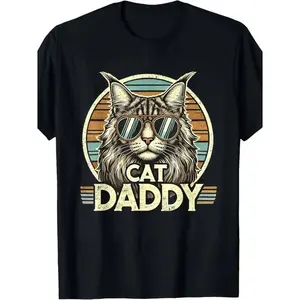 Summer t Shirts EWHCat Daddy Cool Maine Coon Cat Father's Day Retro Cat Dad T-Shirt