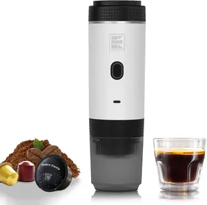 Portable Electric Espresso Machine, Travel Coffee Maker for Camping, , RV & Hiking, Self-Heating with Type-C, Compatible with Ground Coffee & NS Capsules, White