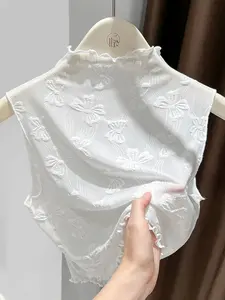 New Half High Neck Lace Fake Collar Women Sleeveless Mesh Wood Trim Inner Layer Elegant Bowknot Underwear Vest Elegant Sleeveless Top