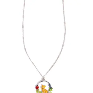 Silver Tone Enamel Pendant Necklace with Colorful Animal Charm and Delicate Chain for Women