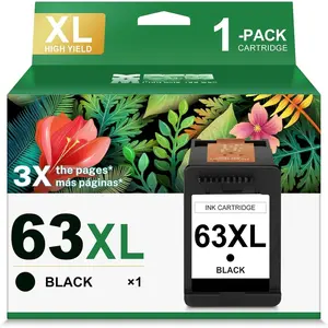 63XL Ink  Replacement for  Ink 63 XL HP63 High Yield Ink Compatible for  Deskjet 1112 3637 3630 2130 Officejet 4650 3830 5200 5255 5258 Envy 4520 4510 1-Pack Black