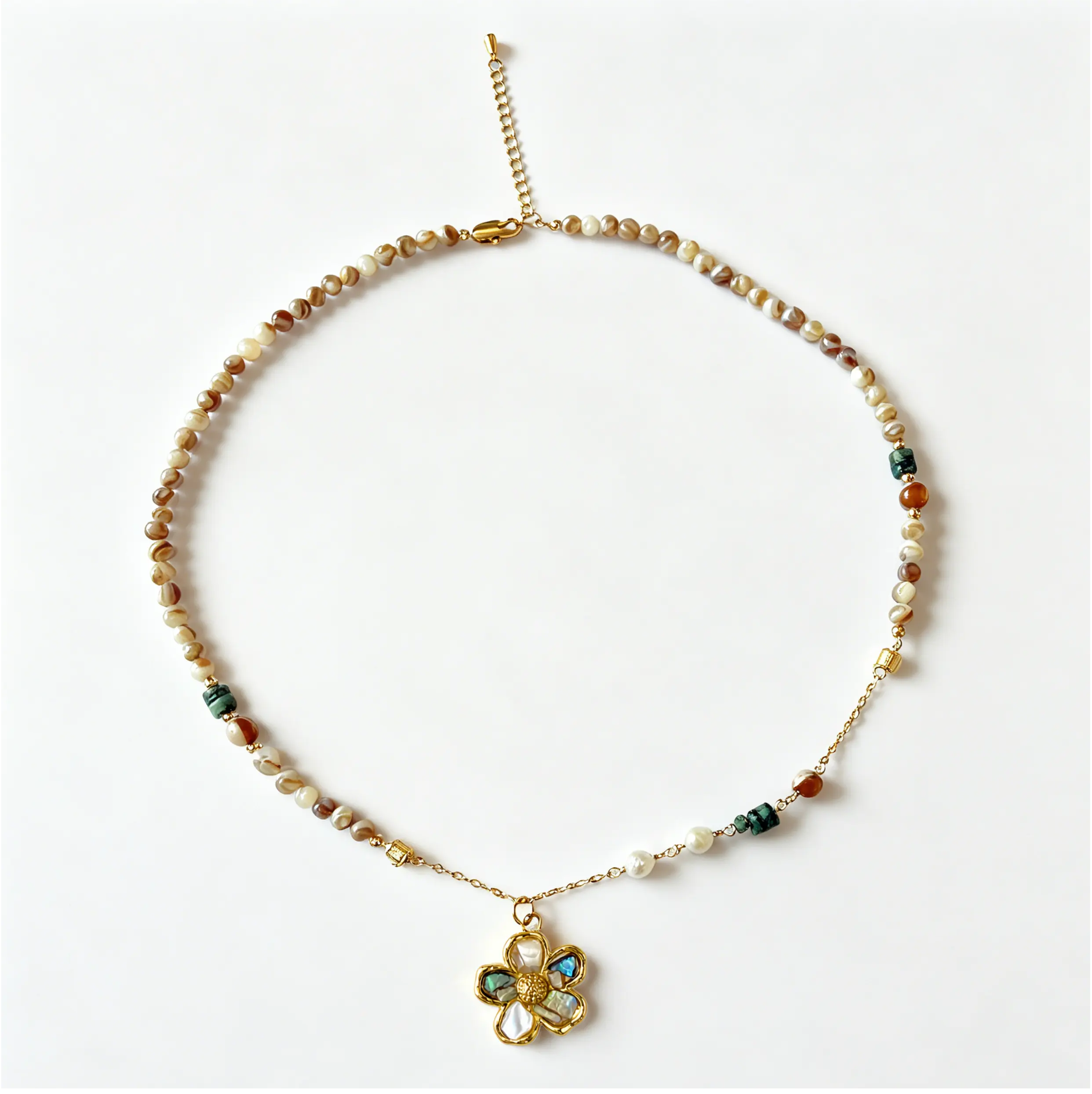 Boho Natural Stone & Abalone Shell Flower Pendant Choker Necklace – Perfect Gift for Everyday & Vacation Wear