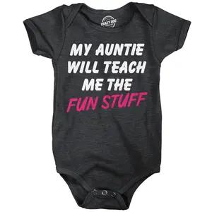 My Auntie Will Teach Me The Fun Stuff Baby Bodysuit Funny Sarcastic Aunt Graphic Novelty Jumper For Infants Funny Baby Onesies Funny Aunt Onesie Novelty Onesie Black -