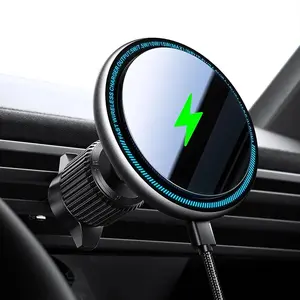 for 15W Magsafe Car Phone Holder Mount， [Vibrant LED Decoration] Wireless Car Charger, Magnetic Phone Holder Mount for Air Vent Charging Aesthetic