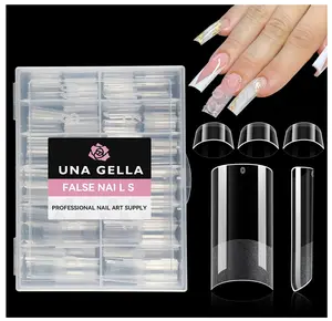 UNA GELLA No C Curve Medium Square Nail Tips 216 Pcs Pre-file Half Cover Straight Square Gel Nail Tips Clear Fake Nails Tips Half Matte Long Lasting