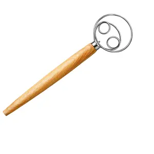 Stainless Steel Wooden Handle Danish Whisk, Ergonomic Bakeware Utensil for Efficient Dough Mixing and Egg Beating – Ideal for Home Bakers