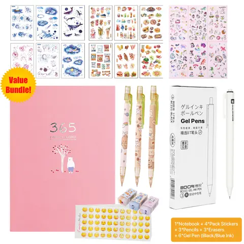 365 Planner Set [Not-Dated] Hardcover Journal Kit Value Bundle Notebook School Office Supply Variety of Stationery Gel Pens Stickers Pencils Erasers