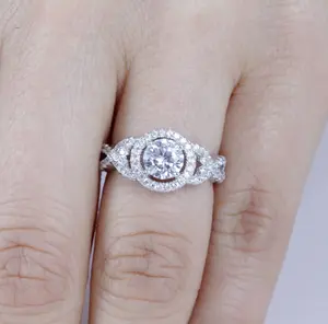 Bridal Ring Travel Diamond Simulant Ring 925 Sterling Silver Round Cut Halo CZ Engagement Ring Wedding Band Size 1.5-15 ML480