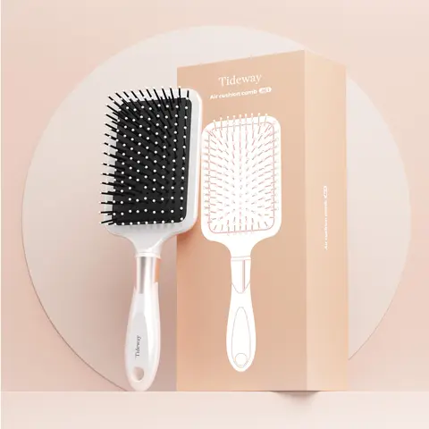 Tideway Daily Care 3-Piece Drying Hair Brushes & Combs Set - Air Cushion Massage Brush Tool, Hollow Scalp Care Aid, Cylinder Hair Styling Comb, Anti Tangle Detangler, Dry Heat-Resistant Blowing Companion