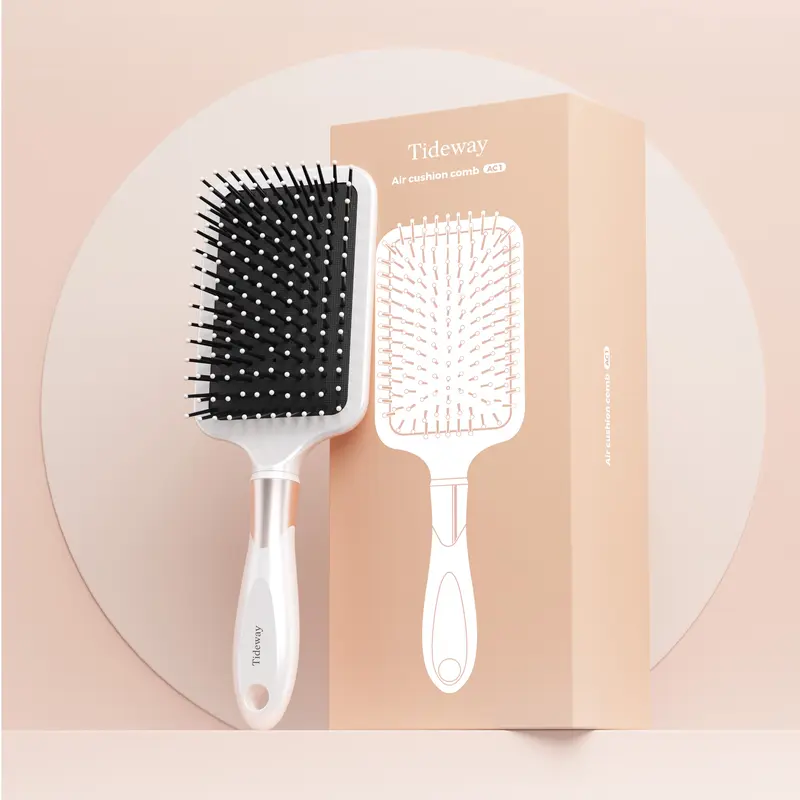 Tideway Daily Care 3-Piece Drying Hair Brushes & Combs Set - Air Cushion Massage Brush Tool, Hollow Scalp Care Aid, Cylinder Hair Styling Comb, Anti Tangle Detangler, Dry Heat-Resistant Blowing Companion
