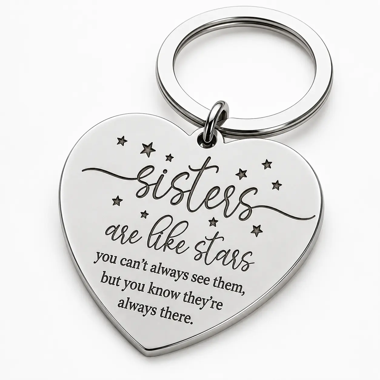 Heart-Shaped Sisters Quote Keychain - Stainless Steel Sister Jewelry