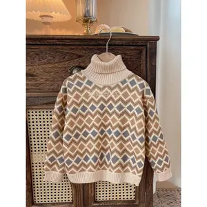 NewBoys' High Neck Sweater Set, Spring New Style Kids Knitwear, Thickened Fashionable Design for Middle & Older Boys