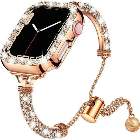 Lady Bracelet with Diamond Case, For Apple Watch Ultra 2 1 49mm Bracelet, For iWatch 11 10 9 8 7 6 5 4 SE 45MM 41MM 42MM 44MM 40MM 46MM, Accessories, Wearable, Smartwatch Compatible Bands