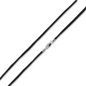 18" 2mm Black Silk Necklace w/ Rhodium Plated Clasp
