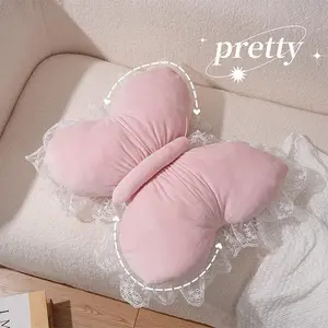 Elegant Butterfly-Shaped Pillow Soft Lumbar Support Cushion with Floral Buds Pattern Durable Fabric for Bedroom Living Room or Office Decor Hand Wash Only Versatile Decorative