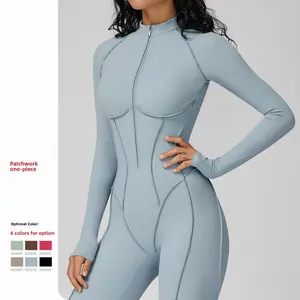 Women's Curve-Hugging Stand-Up Collar Half-Zip Front 1-Piece Suit, Yoga Workout Apparel for High-Intensity Training
