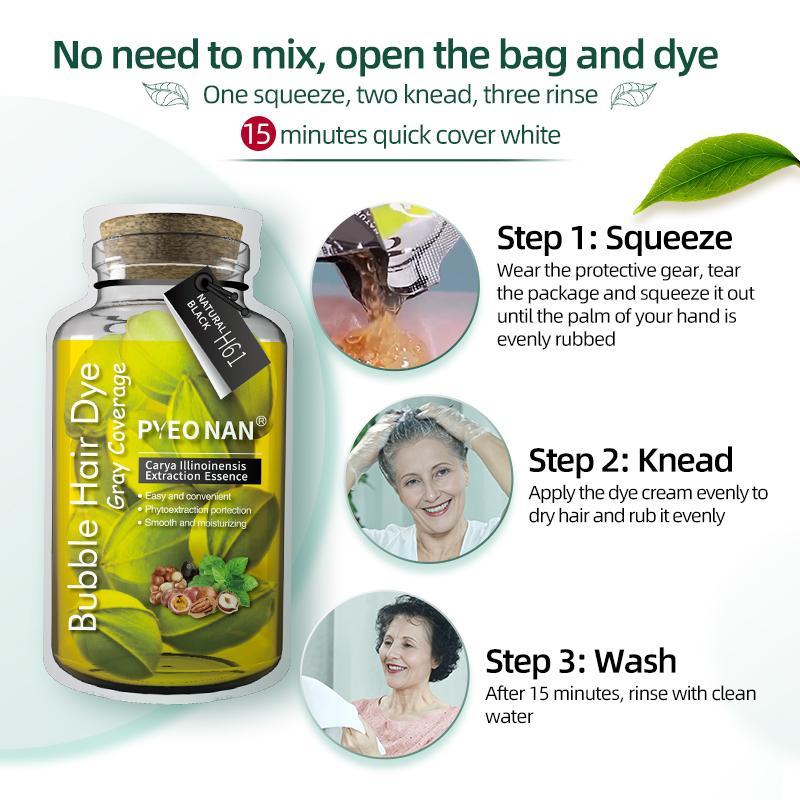 PYEONAN Unisex Bubble Hair Dye, Black or Dark Brown with Herbal Ingredients, No Bleaching, Ammonia-Free, 10 Bags Hair Color 5.6 Oz./160g Haircare Coloring, Springtok