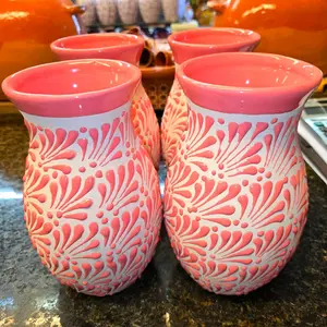 4 Large handmade flower vases cielito lindo talavera made in puebla méxico