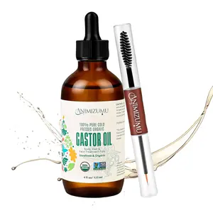 Castor Oil 100% Pure Organic Cold-pressed Unrefined USDA Certified Organic Hexane-free Extra Virgin Used for Hair Growth Eyebrows Eyelashes Skin and Castor Oil Glass Bottles Pack (4fl oz)