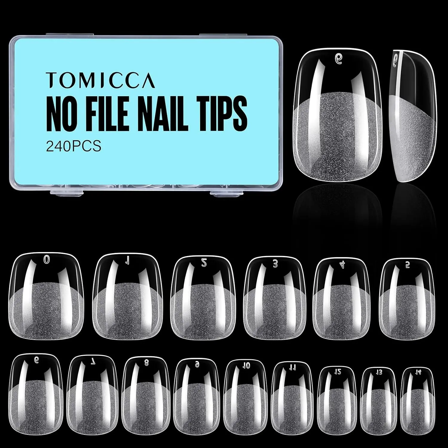 Extra Short Square Multi-Pack Nail Tips - 240Pcs Half Matte Acrylic Gel Full Cover Fakes, 12 Sizes for Home DIY Extension & Salon Use, Nails
