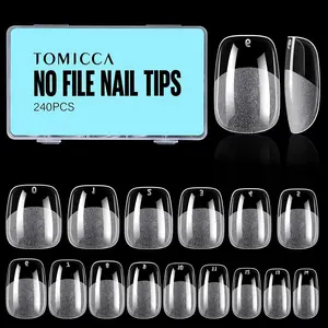 Extra Short Square Nail Tips,Fake Nails Half Matte Acrylic Gel Nail Tips 240Pcs Full Cover False Nails 12 Sizes for Nail Extension Home DIY Salon
