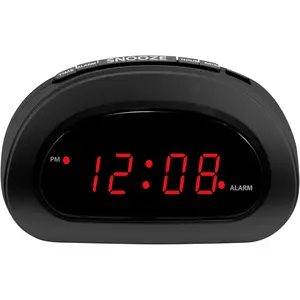 Small, Space-Saving Digital  Clock - Compact Bedside Clock with Large Red LED Display, Easy Top Button Controls, Snooze, and  Backup -  for Bedroom, Dorm, or Travel