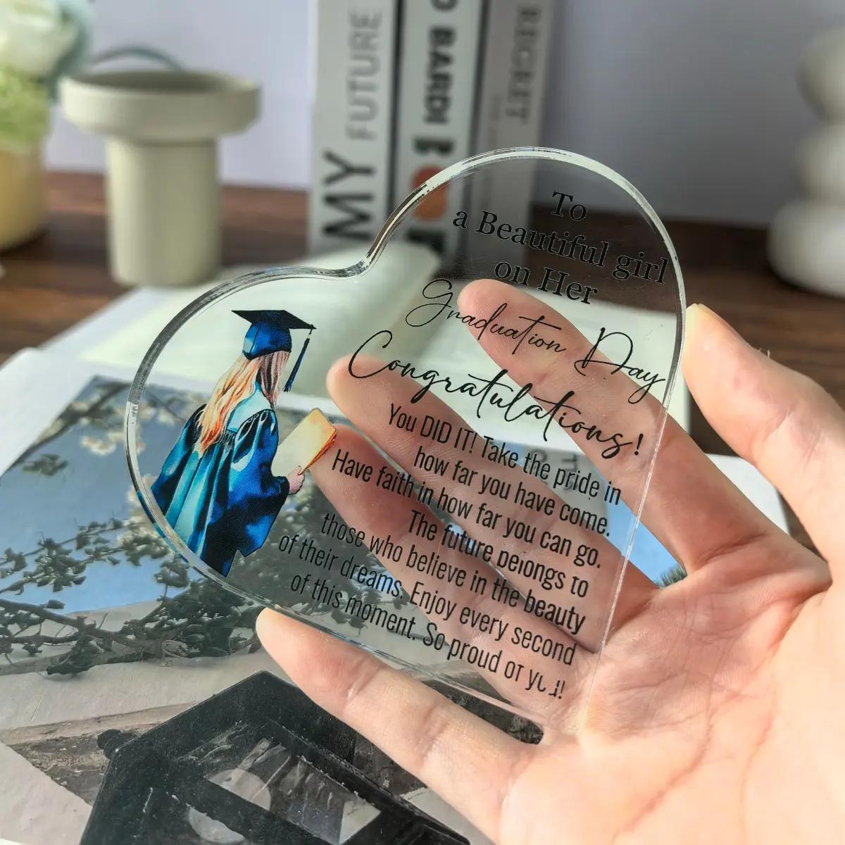 Acrylic Heart-Shaped Inspirational Graduation Gifts For Her Him High School College Masters Degree Phd Graduation Gifts For Students Keepsake For Daughter Son Sister gf wife letter pattern decorative ornament