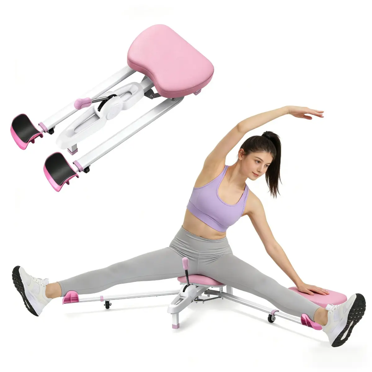 Split Machine Leg Stretcher for 180° Flexibility Training, Heavy-Duty Steel Frame with Handbrake Control for Dancers & Cheerleaders, 6-Level Adjustable, Extra-Wide Seat Cushion, 300 lbs Capacity