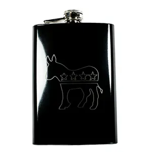 8oz BLACK Democrat Donkey black flask L1