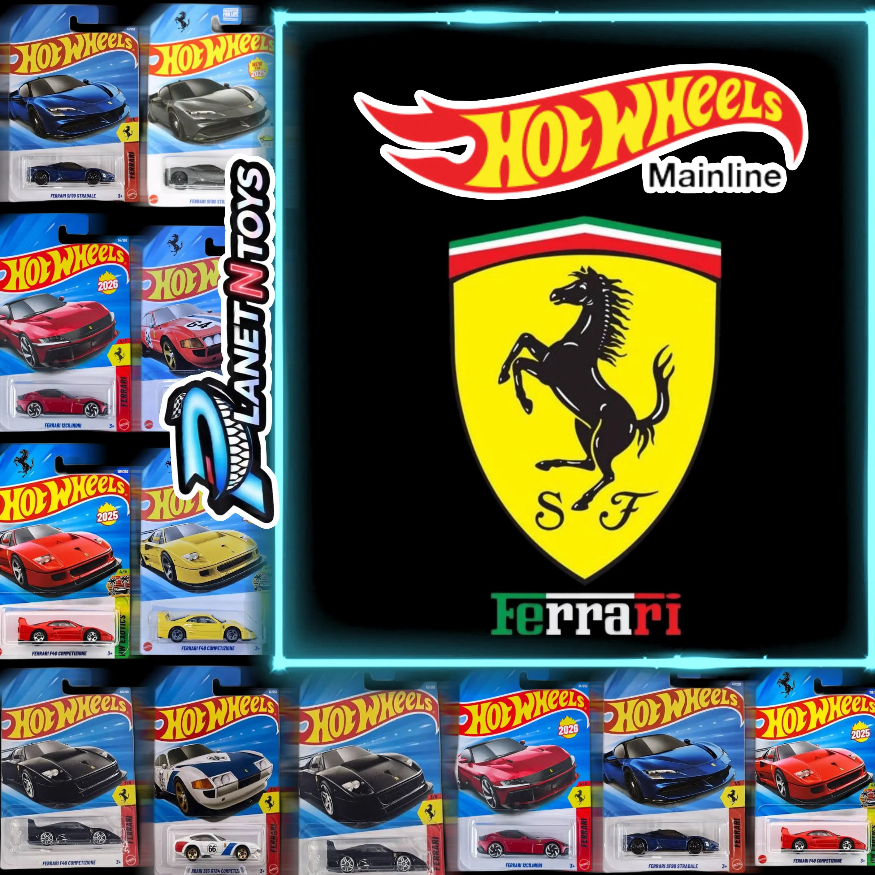 HotWheels Ferrari Mainline diecast 1:64(European,12cilindri,sf90stradale,f40 competizione)