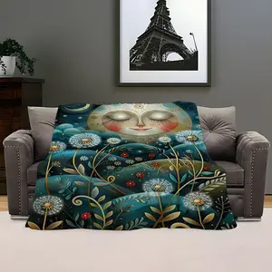 Dreamy Moon Face Dandelion Print Blanket, Soft Skin-Friendly Multi-Scene Cover, Ideal for Sofa, Bedroom, Office, Elegant Gift