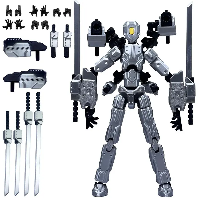 Cool T13 8-in ABS Articulated Figurine Set - Multi-Articular Movable Assembled Robot Model, Collectible for Game Lovers, Desktop Decoration Toy with Accessories
