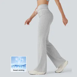 【Creator’s Pick】Halara High Waisted Drawstring Stripe Flare Yoga Pants with Pockets