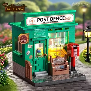 2 Elegant Building Block Models, Post Office and Bookstore Kits, DIY Assembly, Home Decor, Perfect Gift for Holidays