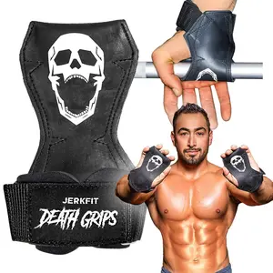 JerkFit Death Grips Ultra-Premium Padded Lifting Straps - Secure No-Slip Grip - Palm Protection, Wrist Stability for Deadlifts, Pull-Ups & Shrugs
