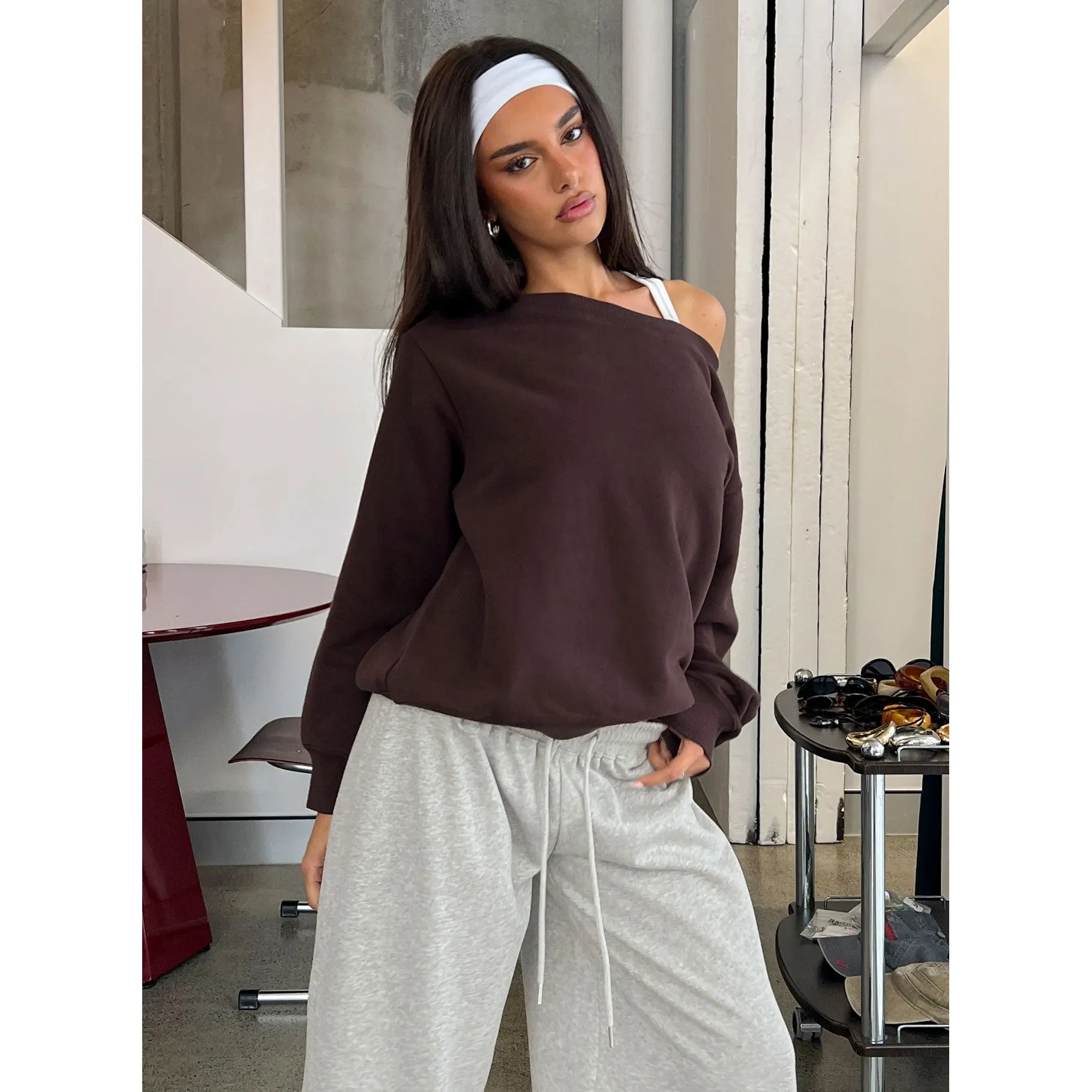 Wellness Off The Shoulder Jumper Brown Wellness Off The Shoulder Jumper Brown