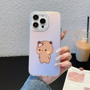 Phone Case Cute For iPhone 11 12 13 14 15 16 17Pro Max Air Plus B-Bubu Mini Light Luxury High-end Cases Transparent Laser Gradient Bear Fashion Protective Case