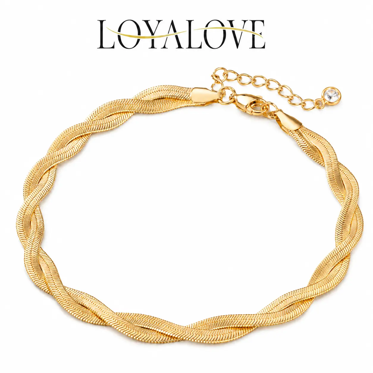LOYALOVE Twisted Herringbone Anklet for Women, 14K Gold Plated Tone or Silver Tone Flat Snake Chain Ankle Bracelet, Adjustable Trendy Summer Beach Jewelry