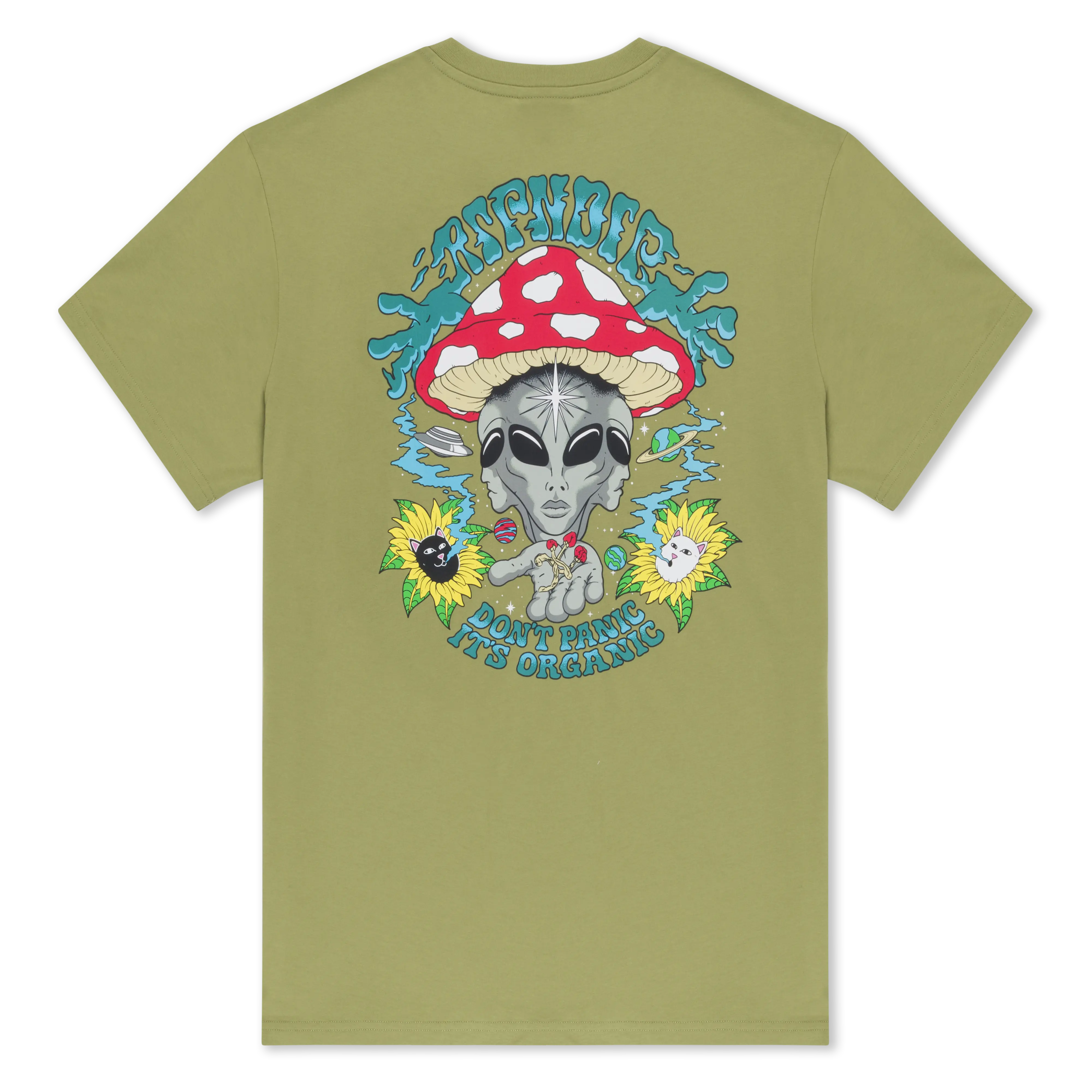 Women's Don't Panic Graphic T-Shirt, 100% Cotton Crew Neck Top for Everyday Wear with Screen Printed Front & Back Design - Light Forest