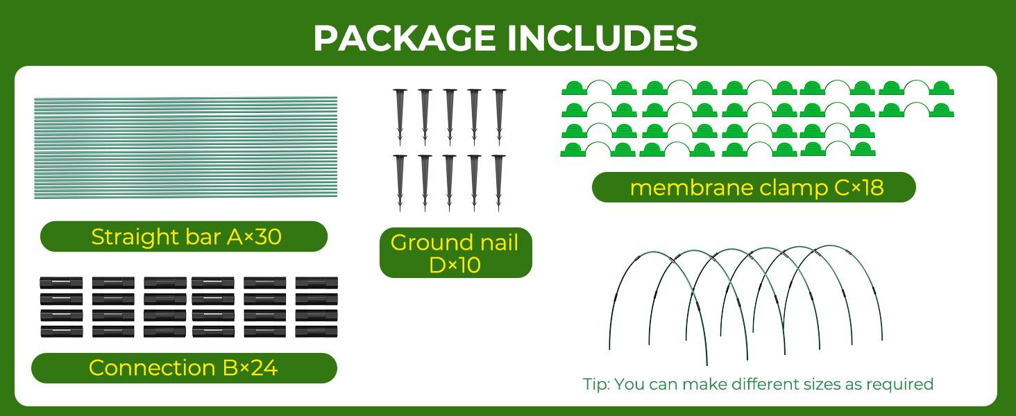 30/50pcs Of Garden Hoops, 69 Inches Wide Tunnel Greenhouse Frame, Rust-Resistant Fiberglass Support Hoops, Double-Layered with 18/30 Clips And 24/40 Connectors, Flexible Grow Tunnel for Plant Covering, Plant Support Garden Stakes, Gardening Tools