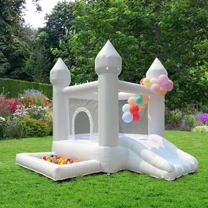 Oxford 9FT White Bounce House With Slide And Air Blower Kids Children Bouncy Castle Inflatable Birthday Party Decoration