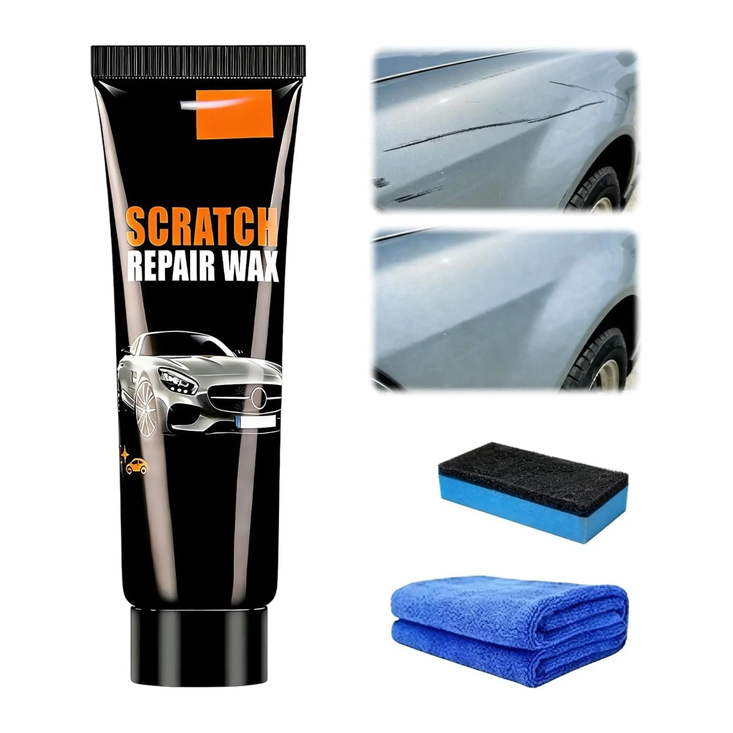 Car Scratch Remover Wax, Universal Premium Polishing Compound for Deep Scratches, Deep Scratch Repair, 4 fl oz (120 ML), with Sponge and Cloth, Wax for Cars, scratch removal wax