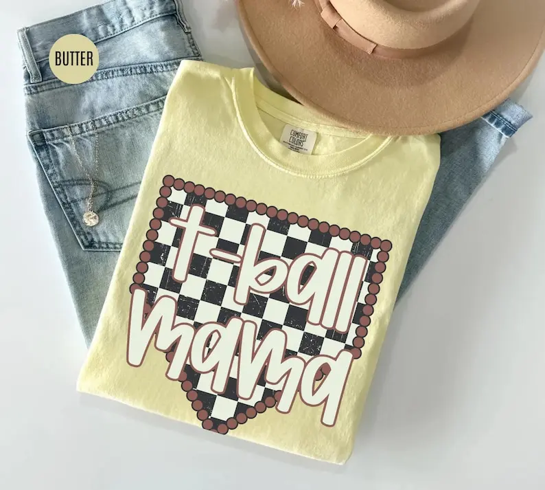 Comfort Colors Retro T-Ball Mama Shirt, Checkered Tball Mom T-Shirt, Baseball Mama Tee, Game Day Sports Mom Shirt, Mom Tee Ball Season Gift