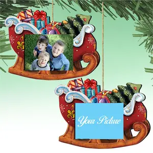 Designocracy 8112047-PF-S2 5.5 x 5 in. Christmas Gifts Picture Frame Ornaments - Set of 2