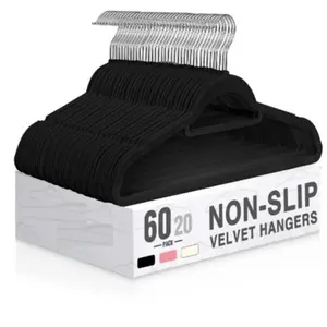 Velvet Hangers with Tie Bar 20 Pack Black, Standard Hangers with 360° Swivel Hook, Space Saving Felt Hangers for Pants, Coat, Suits, Shirt, Scarf, No Hanger Marks Hanging Organiser
