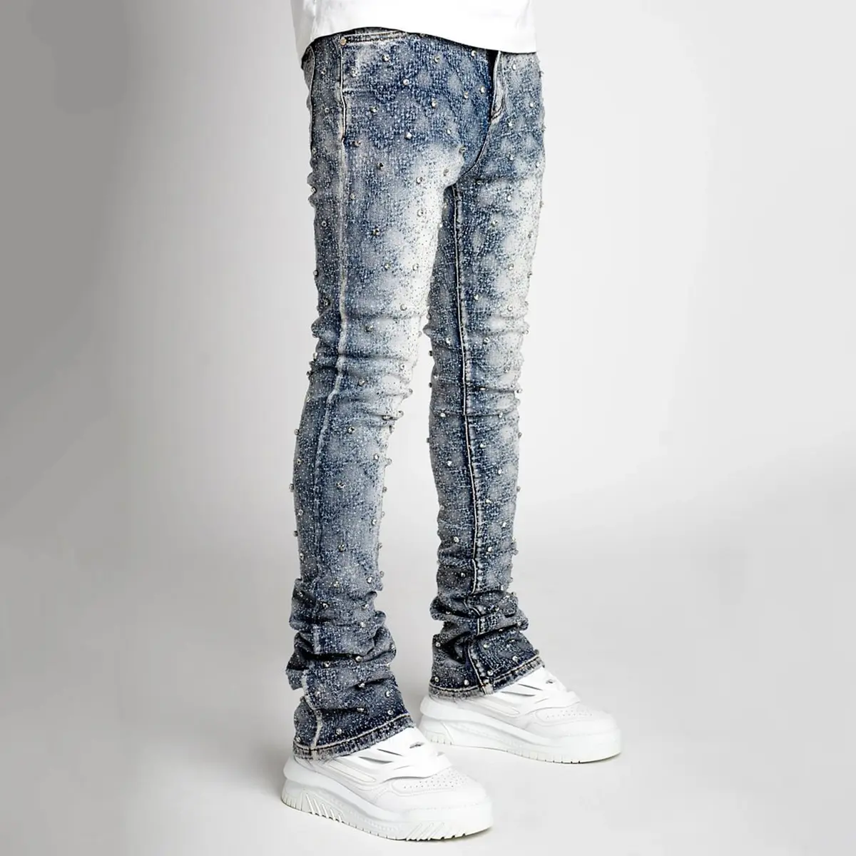 Men's Rhinestone Embellished Stacked Jeans Stretchy Acid Wash Skinny Denim Pants High Street Hip Hop Party Night Out Comfortable Soft Breathable for Young Men Teens Daily Street Club All Seasons summerwins,