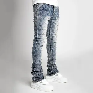 Men's Rhinestone Embellished Stacked Jeans Stretchy Acid Wash Skinny Denim Pants High Street Hip Hop Party Night Out Comfortable Soft Breathable for Young Men Teens Daily Street Club All Seasons