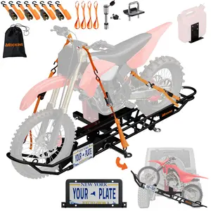 Mockins Dirt Bike Trailer Hitch Carrier with Tilting Loading Ramp, License Plate Bracket, Straps, Hitch Lock and Stabilizer