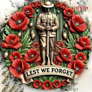 Aluminum Soldier Silhouette Memorial Wall Plaque with Sunset Poppy Design for Home Bar Garage Man Cave Decor